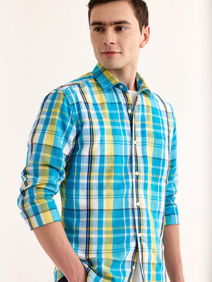 Blue Checked Linen Shirt