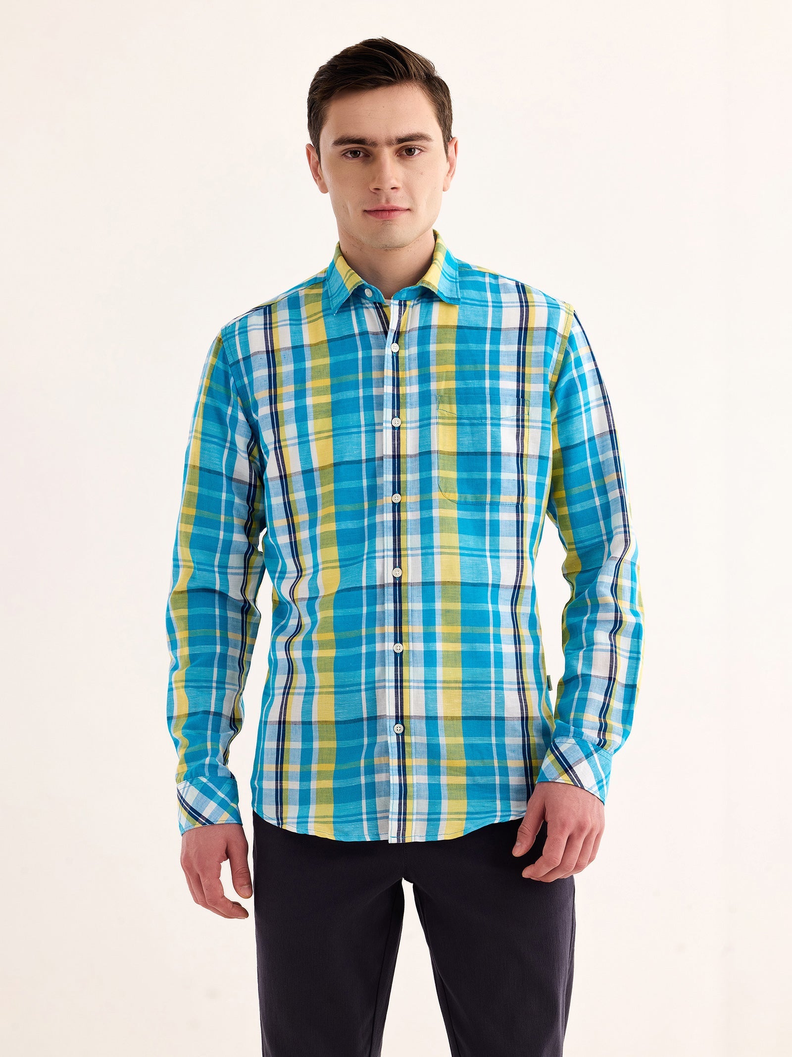 Blue Checked Linen Shirt