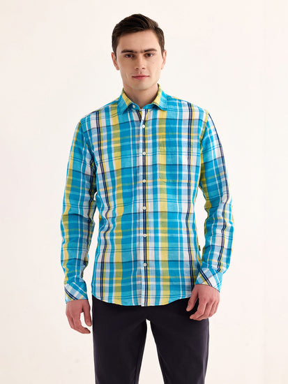 Blue Checked Linen Shirt