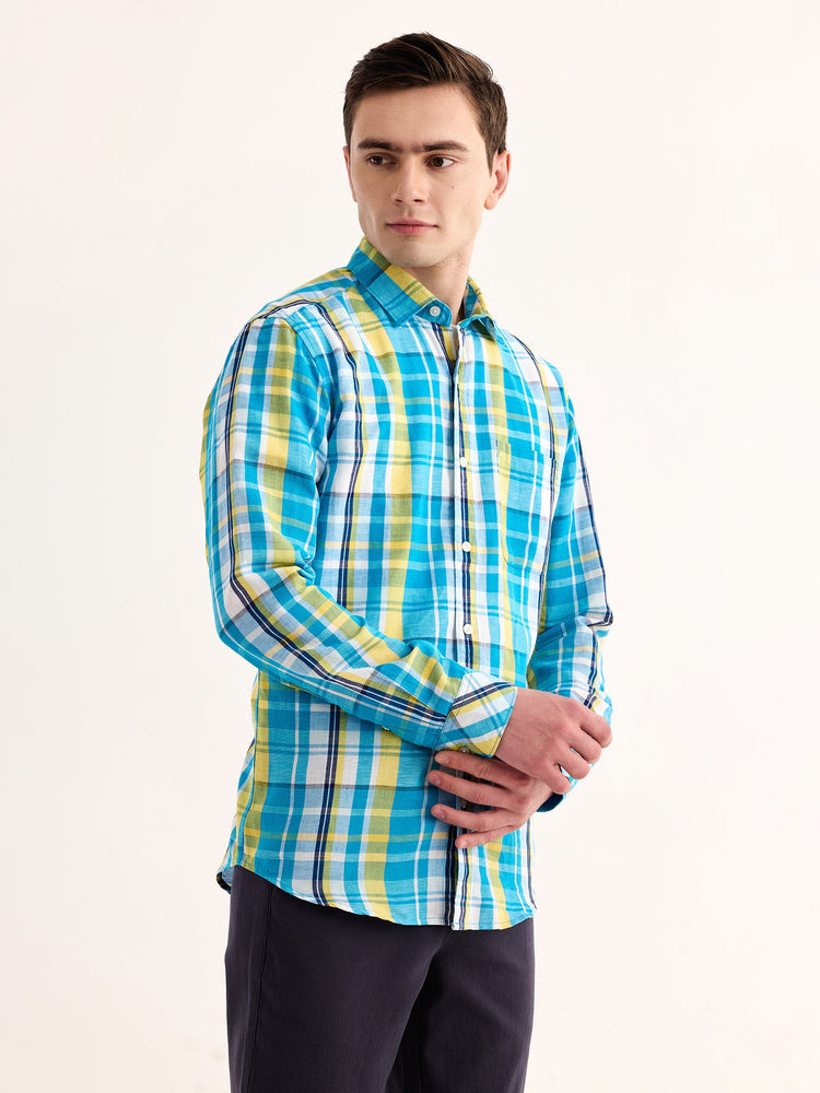 Blue Checked Linen Shirt