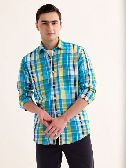 Blue Checked Linen Shirt