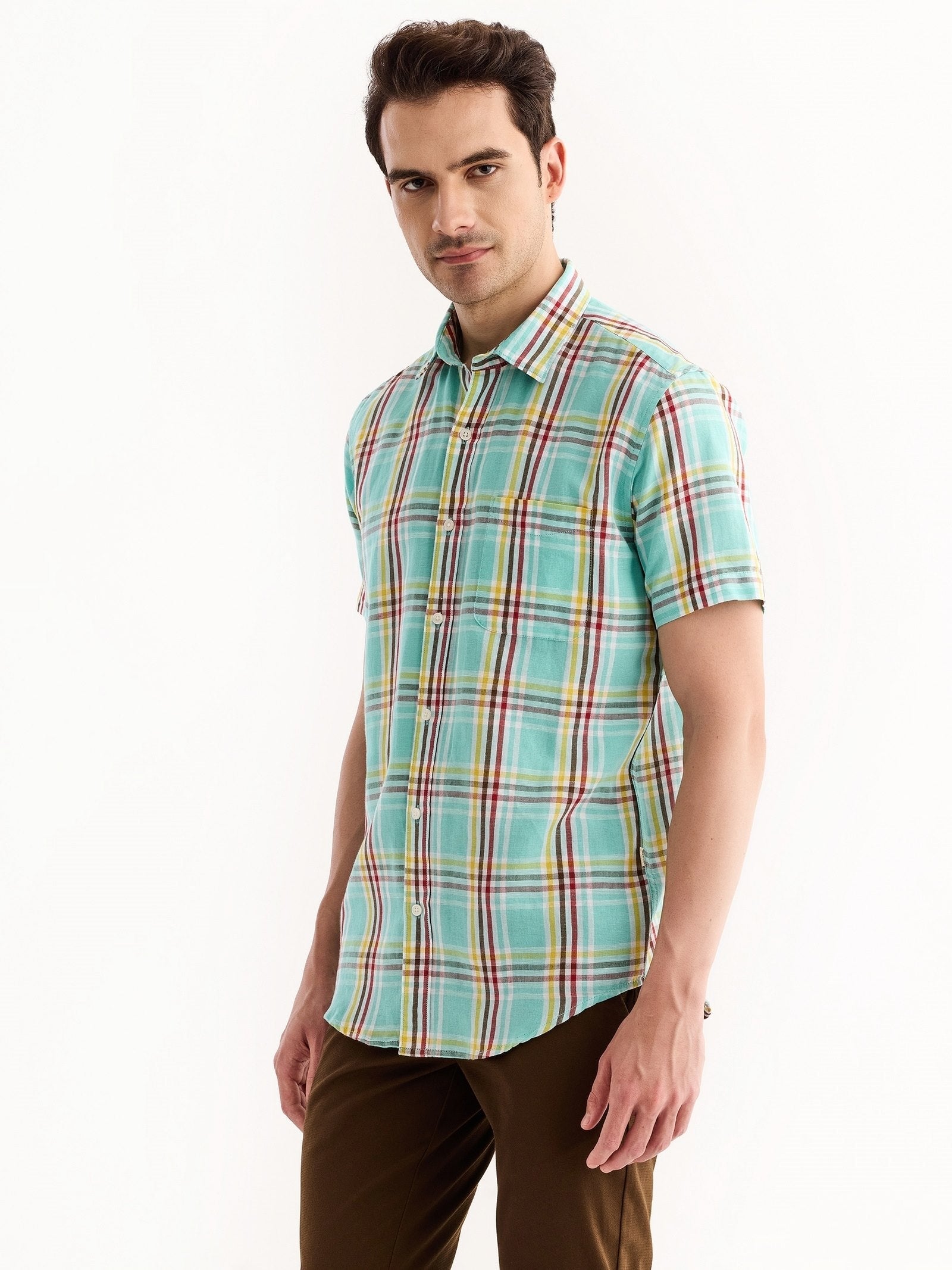 Green Checked Linen Shirt