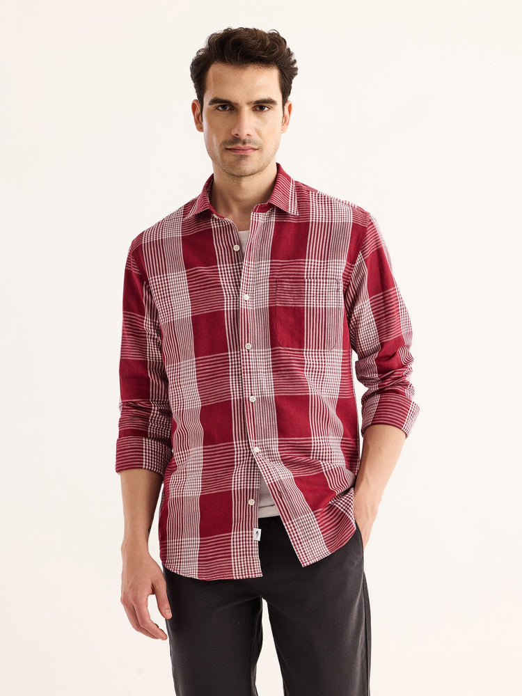Maroon Checked Linen Shirt