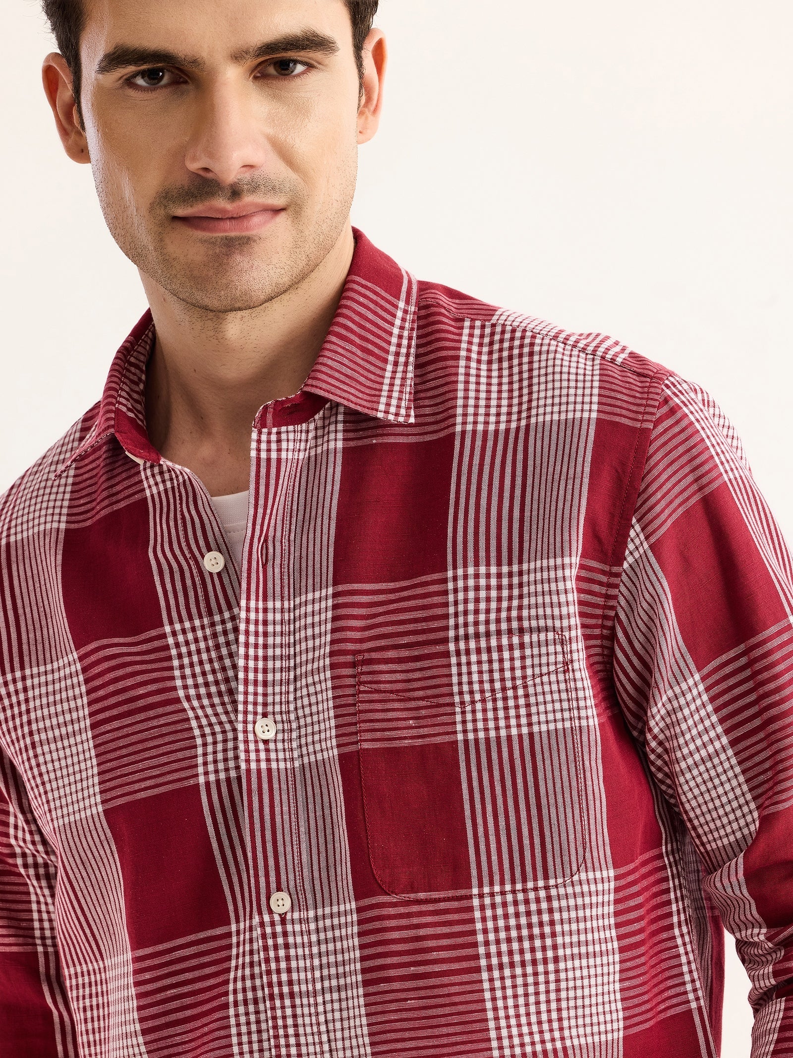 Maroon Checked Linen Shirt