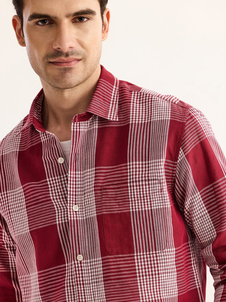 Maroon Checked Linen Shirt