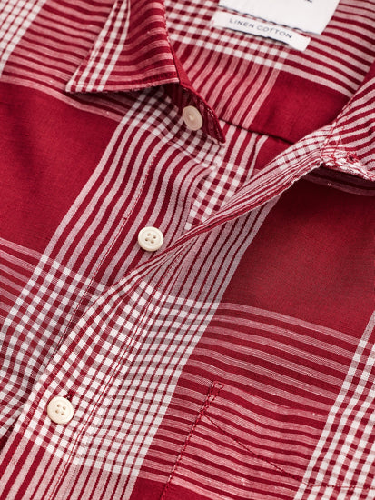Maroon Checked Linen Shirt