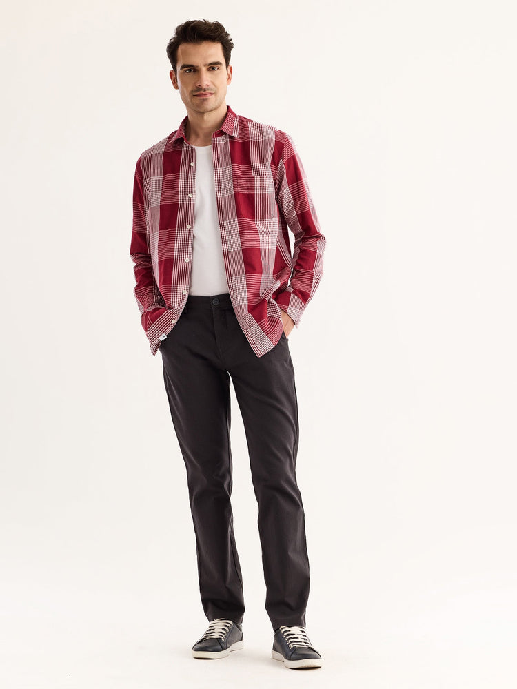 Maroon Checked Linen Shirt