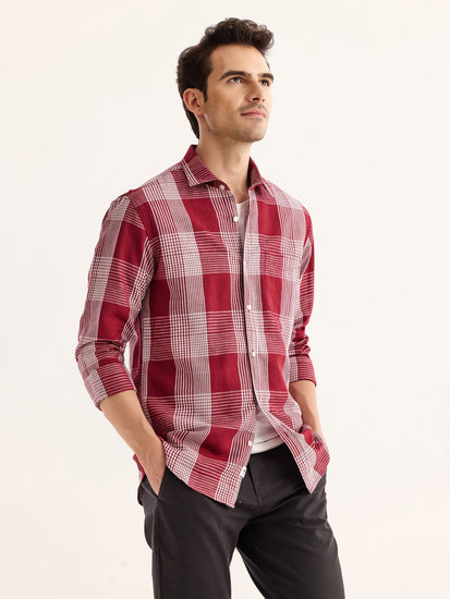 Maroon Checked Linen Shirt