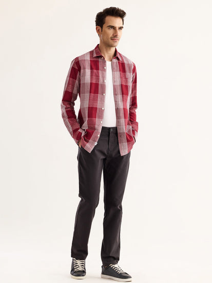 Maroon Checked Linen Shirt