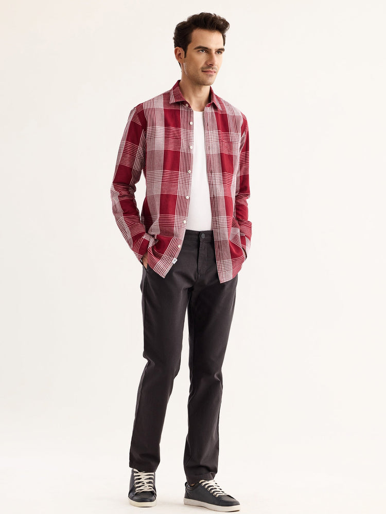 Maroon Checked Linen Shirt