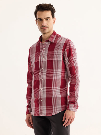 Maroon Checked Linen Shirt