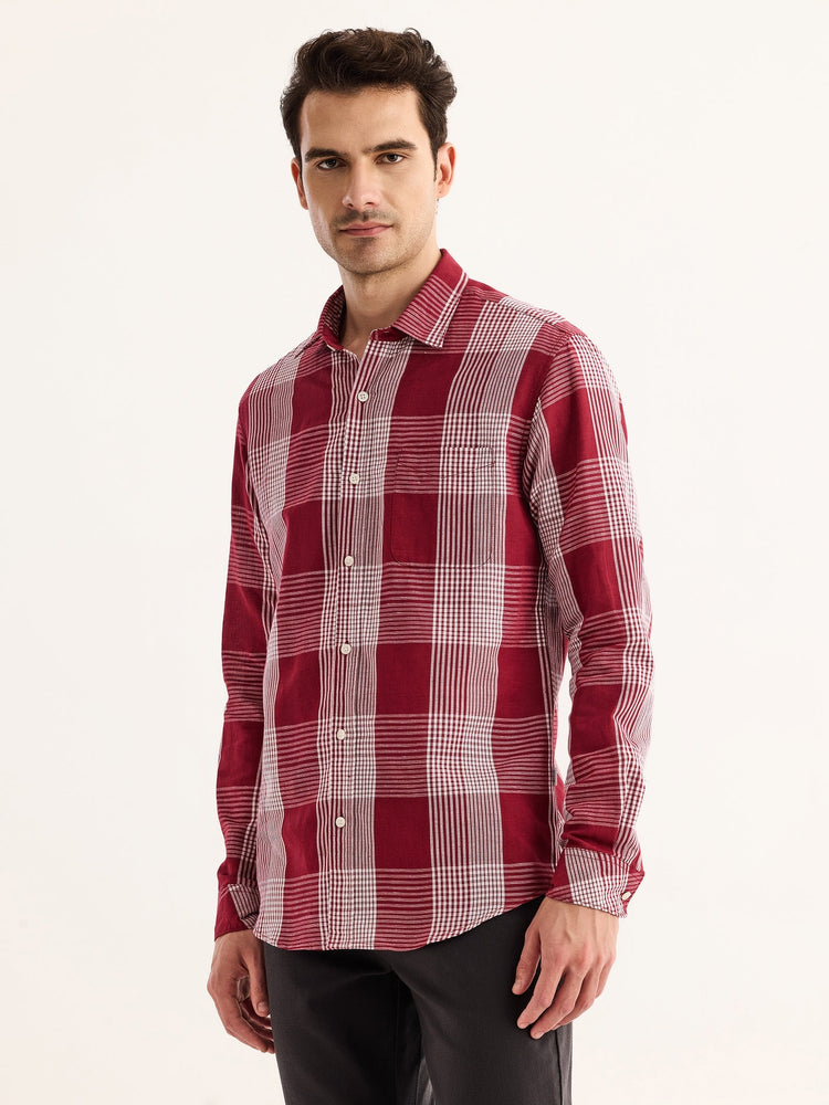 Maroon Checked Linen Shirt