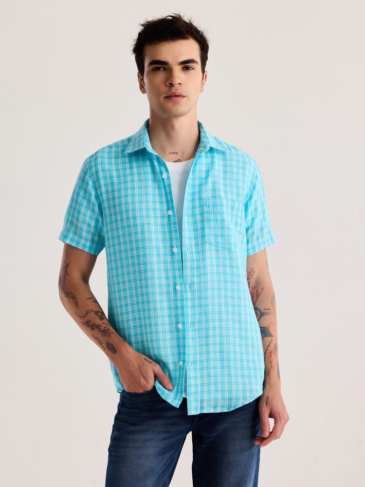 Blue Checked Linen Shirt