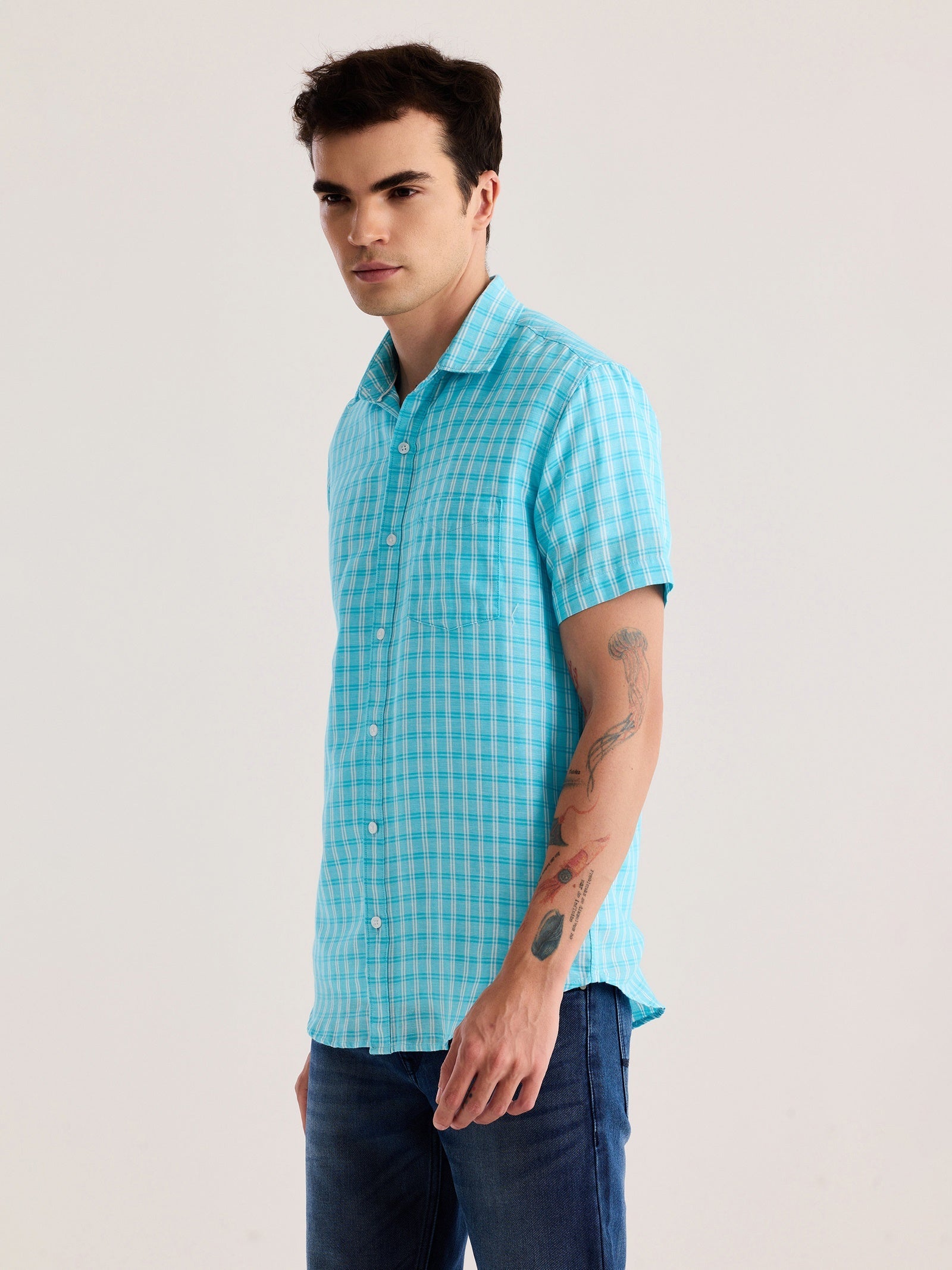 Blue Checked Linen Shirt