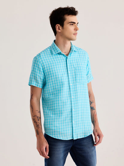 Blue Checked Linen Shirt