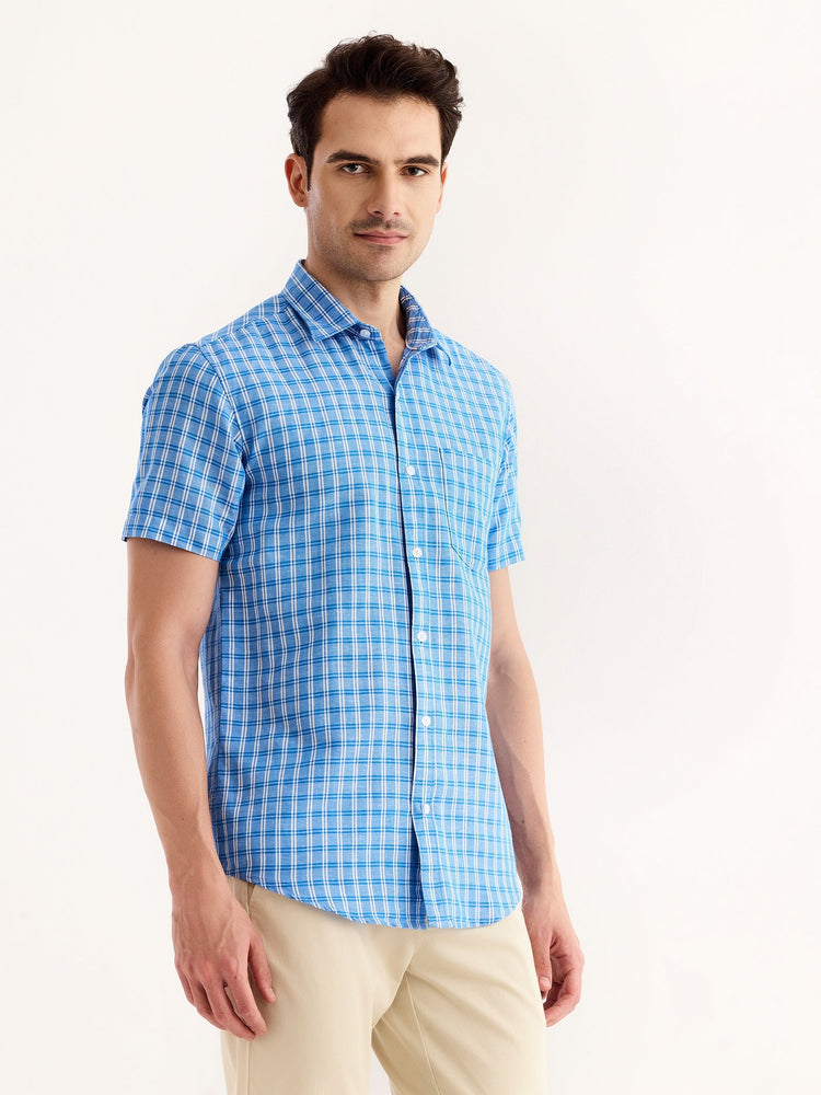 Blue Checked Linen Shirt