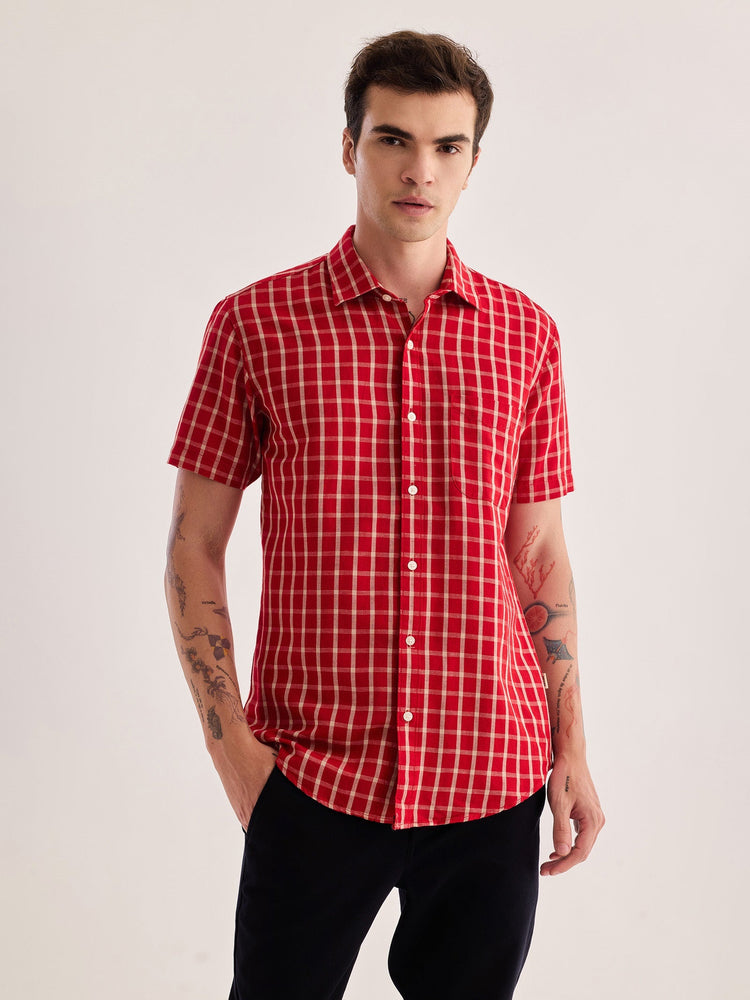 Red Checked Linen Shirt