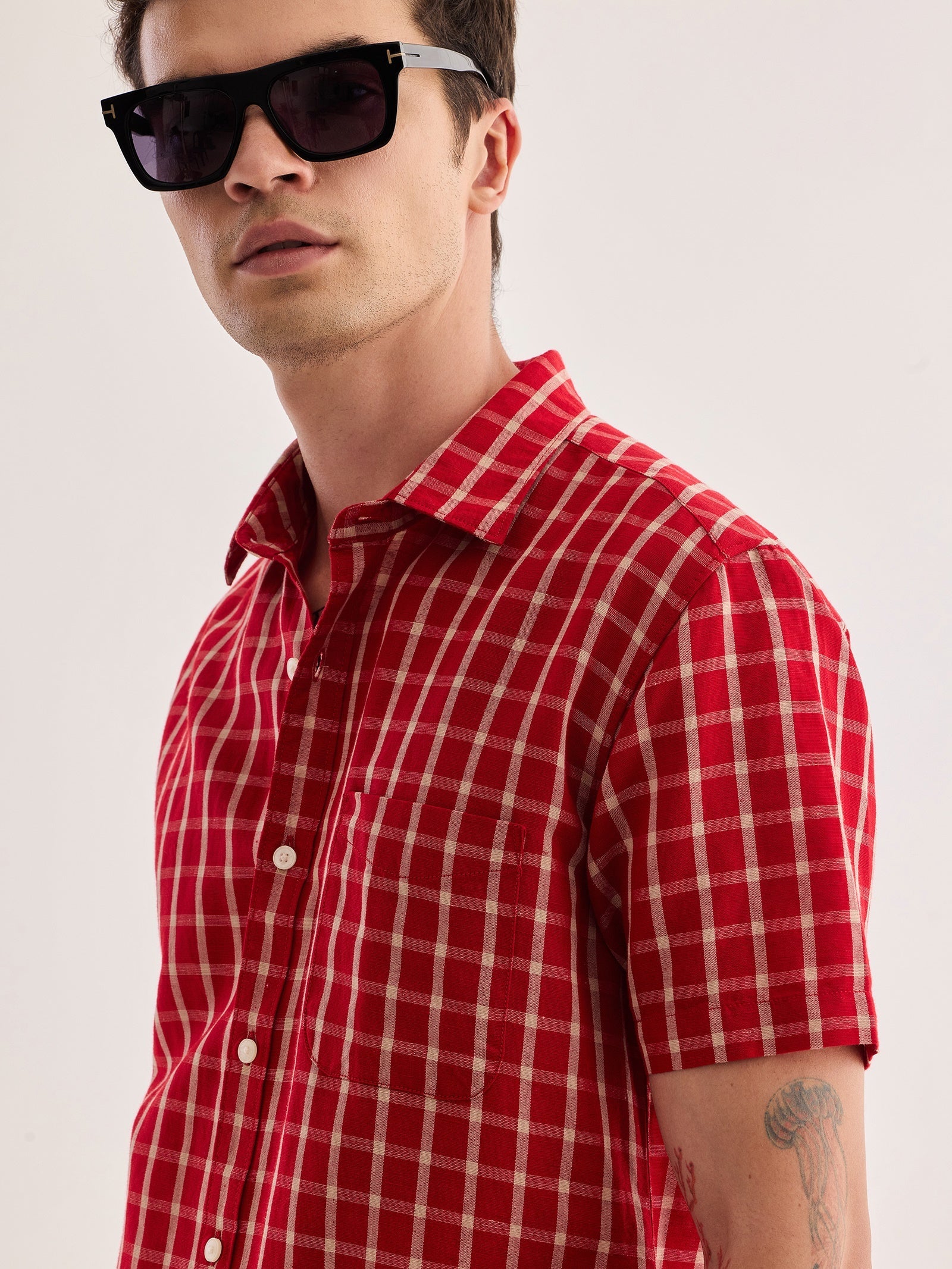 Red Checked Linen Shirt