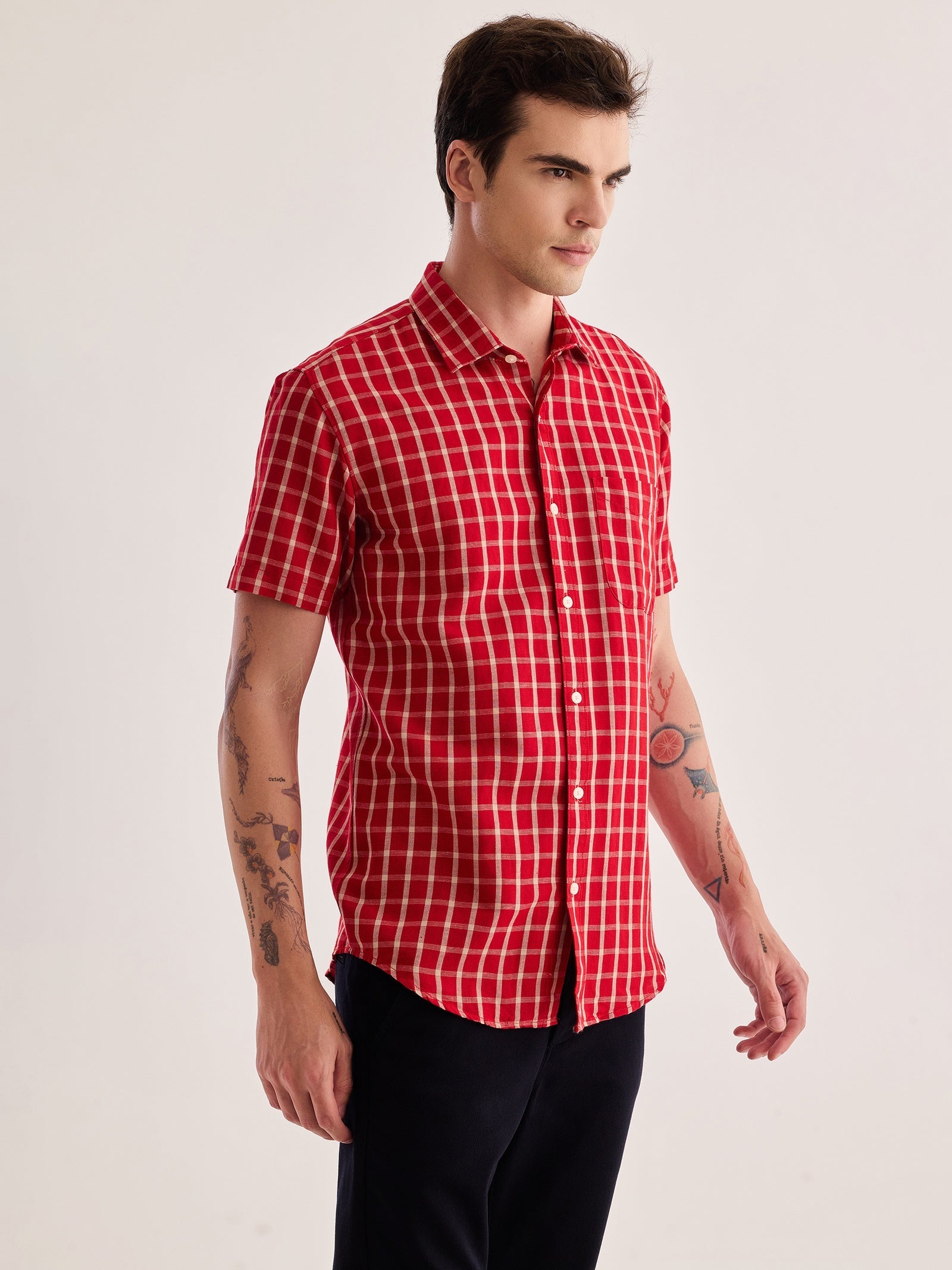 Red Checked Linen Shirt