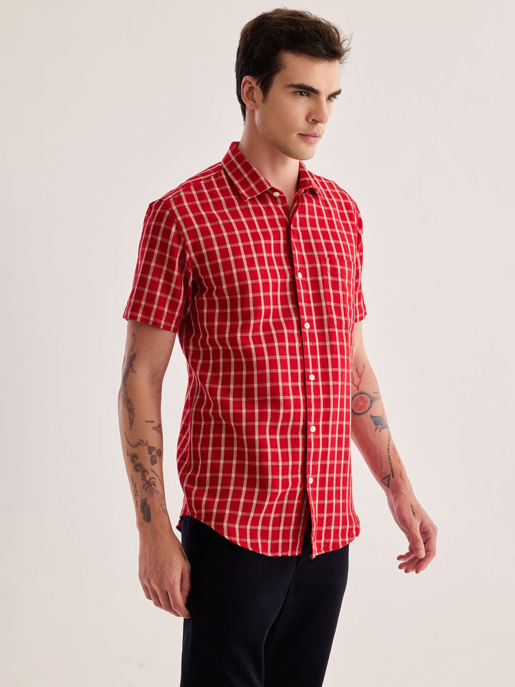 Red Checked Linen Shirt
