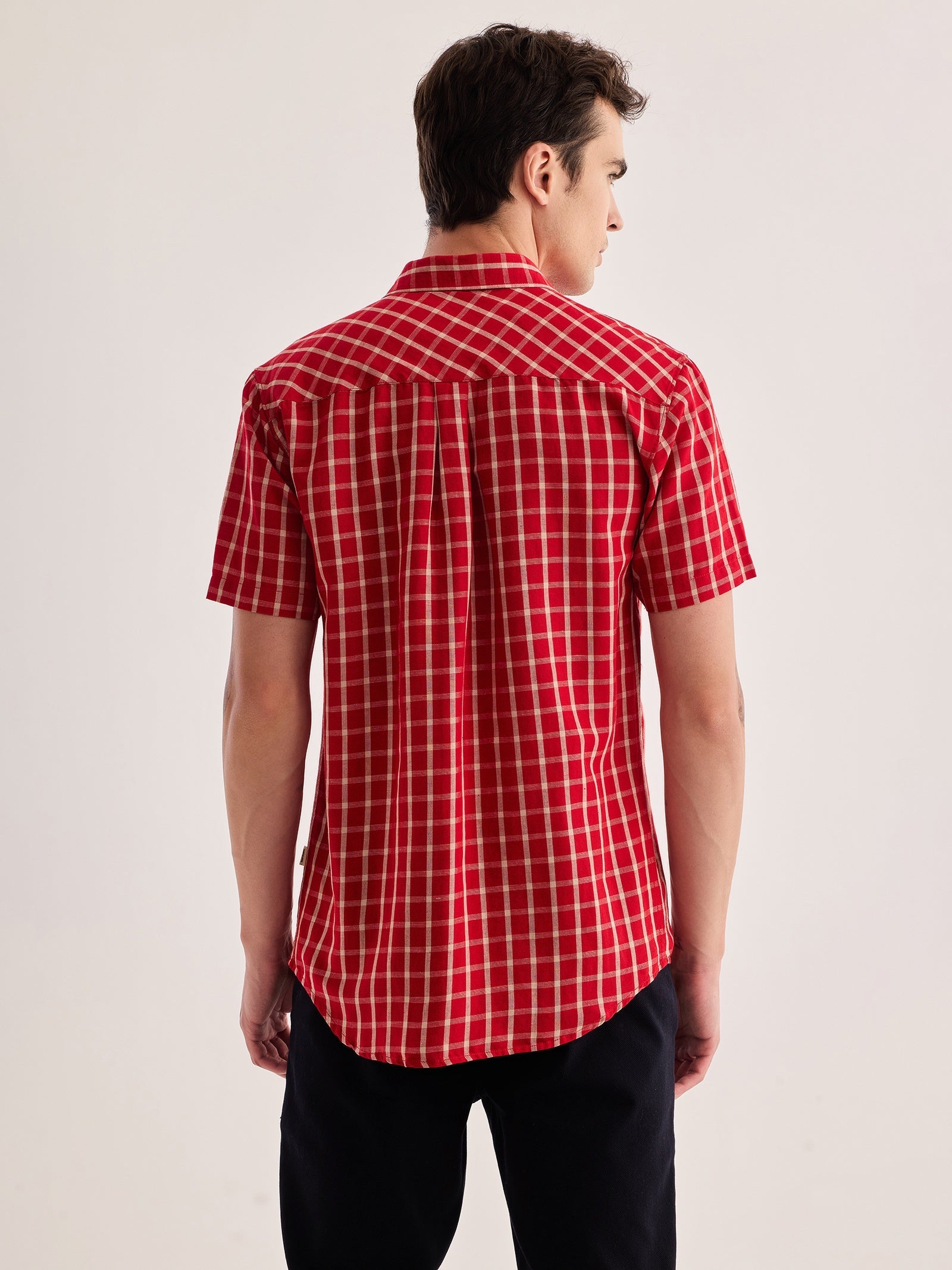 Red Checked Linen Shirt