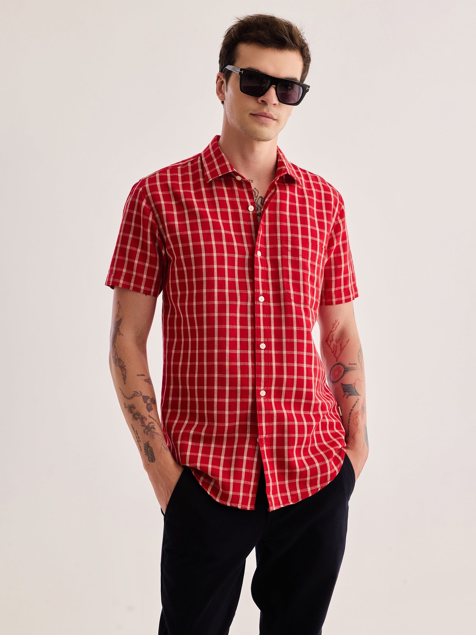 Red Checked Linen Shirt