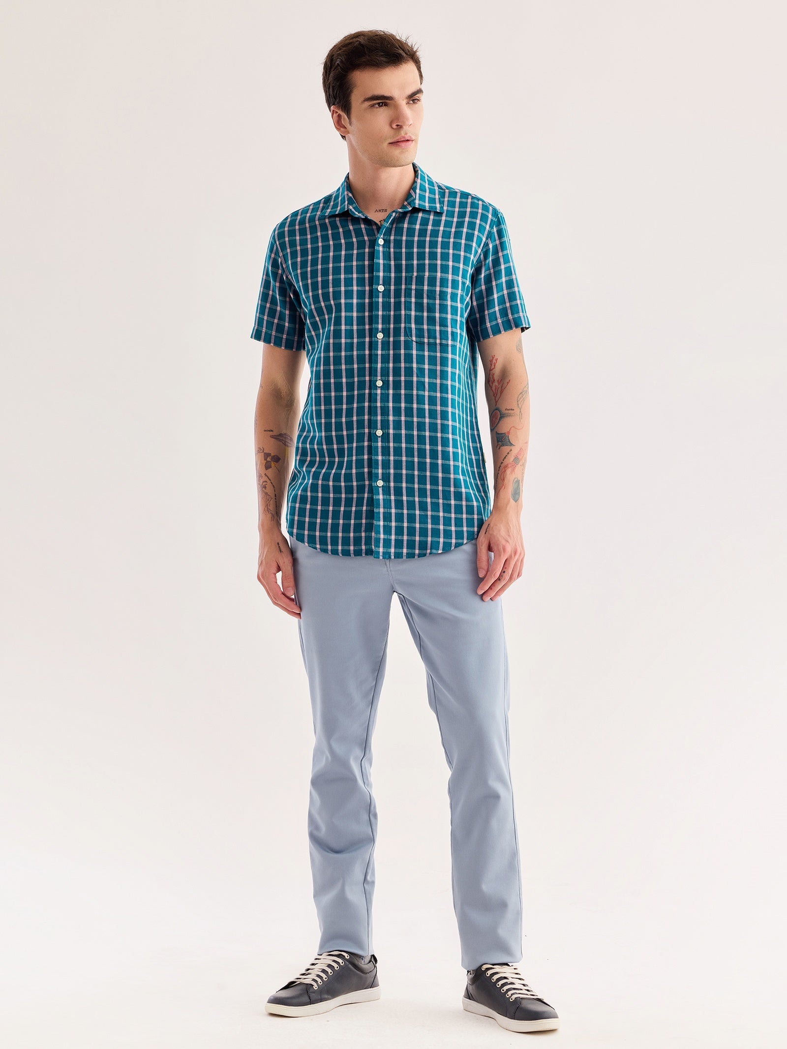 Green Checked Linen Shirt