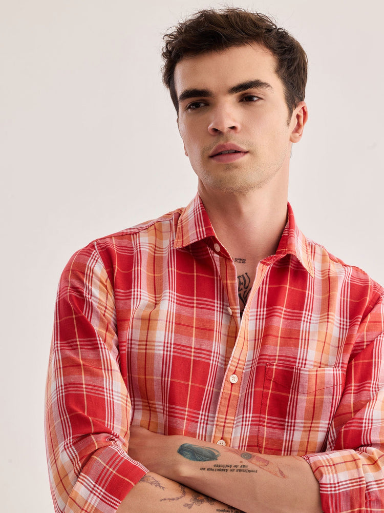 Red Checked Linen Shirt
