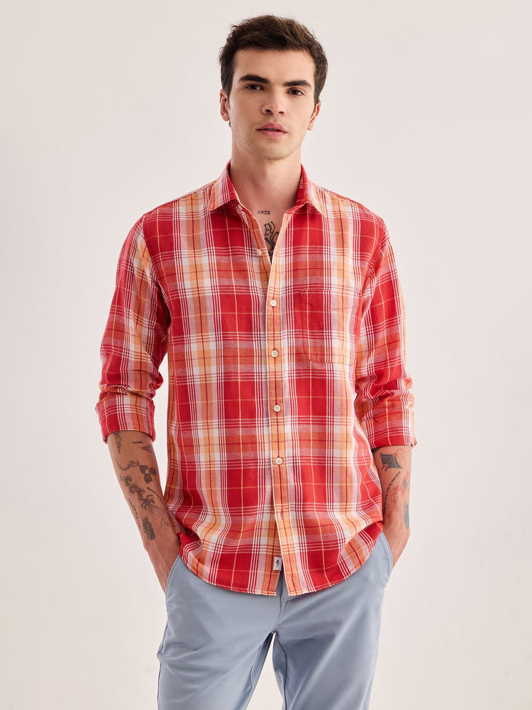 Red Checked Linen Shirt