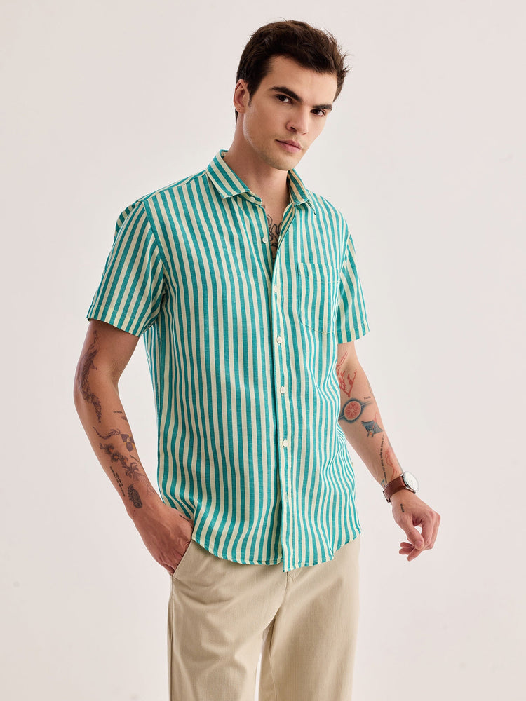 Green Striped Linen Shirt