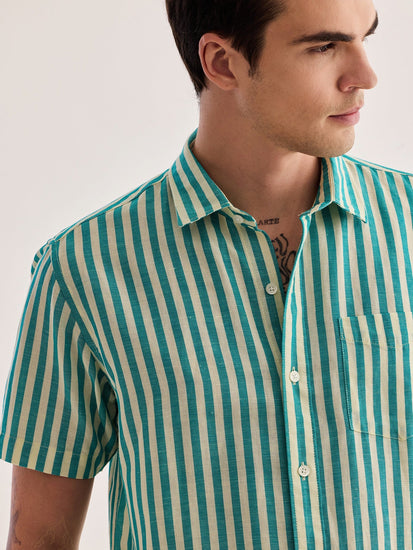 Green Striped Linen Shirt