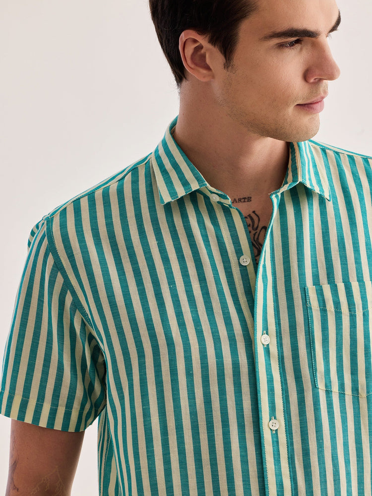 Green Striped Linen Shirt