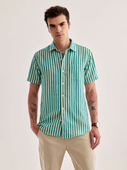 Green Striped Linen Shirt