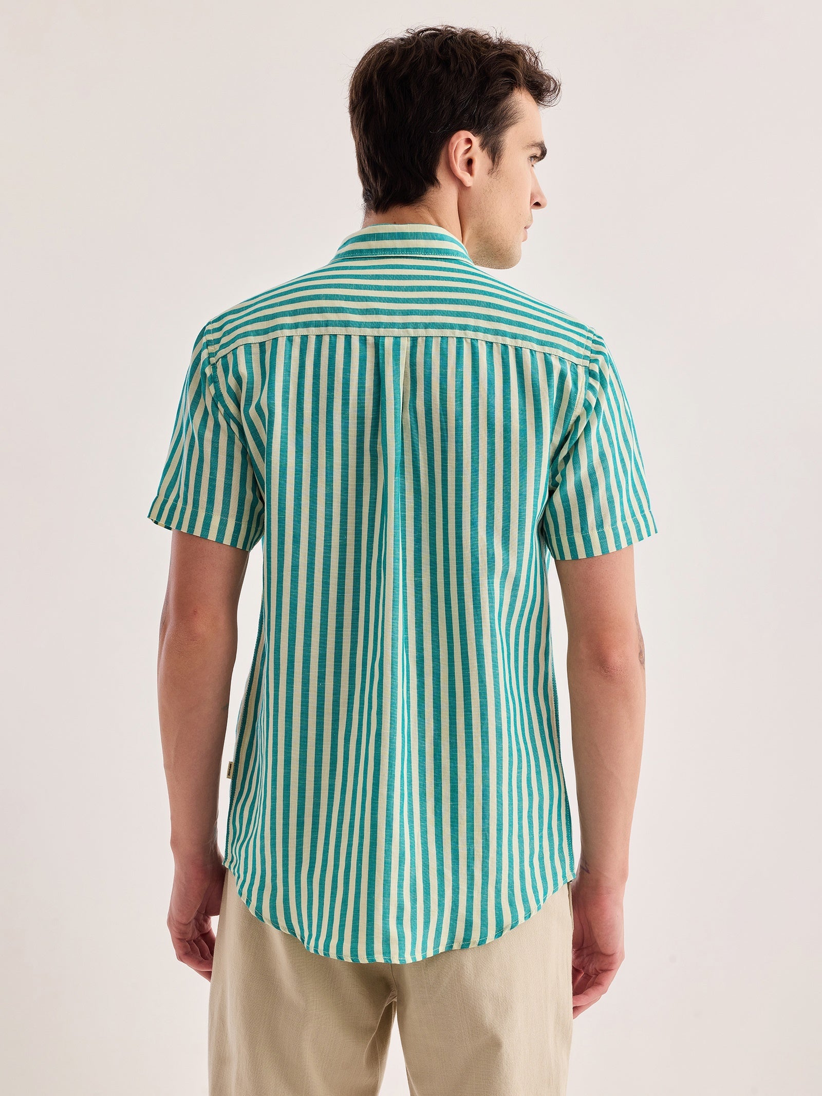 Green Striped Linen Shirt