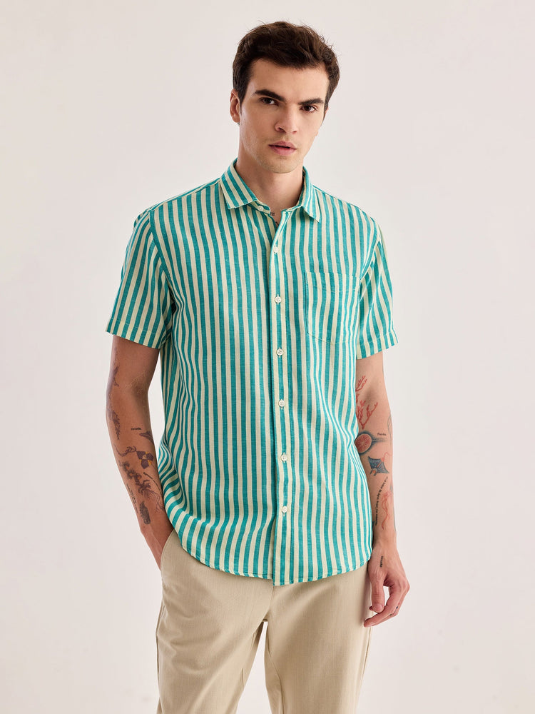 Green Striped Linen Shirt