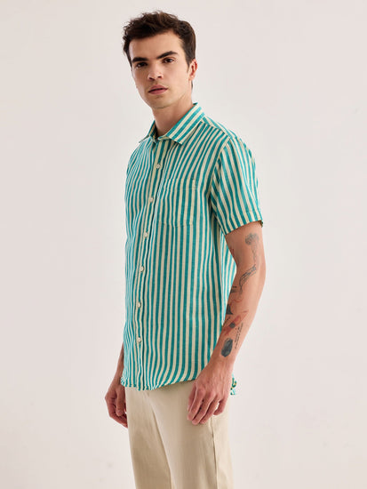 Green Striped Linen Shirt