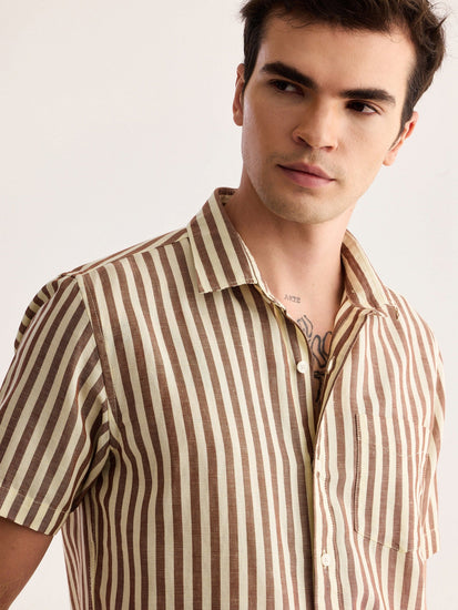 Brown Striped Linen Shirt
