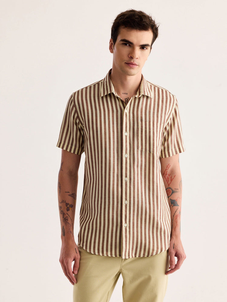 Brown Striped Linen Shirt