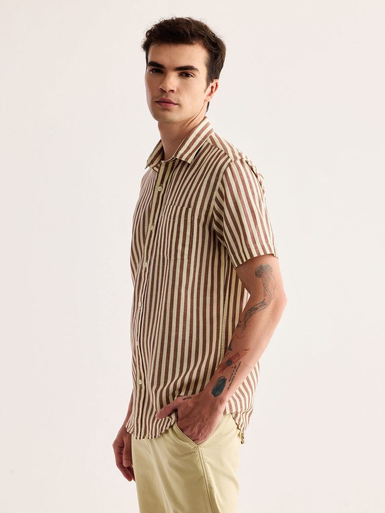 Brown Striped Linen Shirt