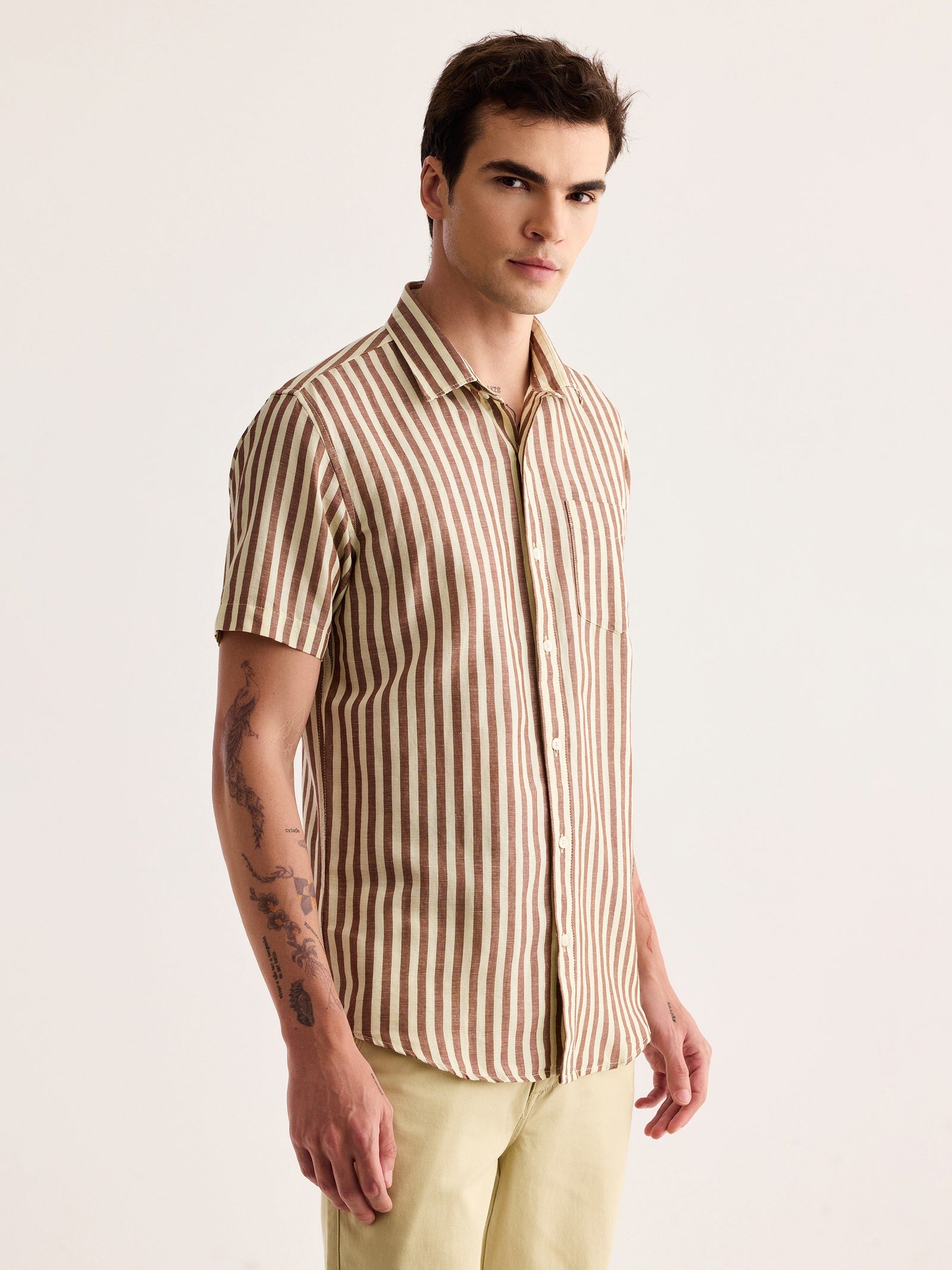 Brown Striped Linen Shirt
