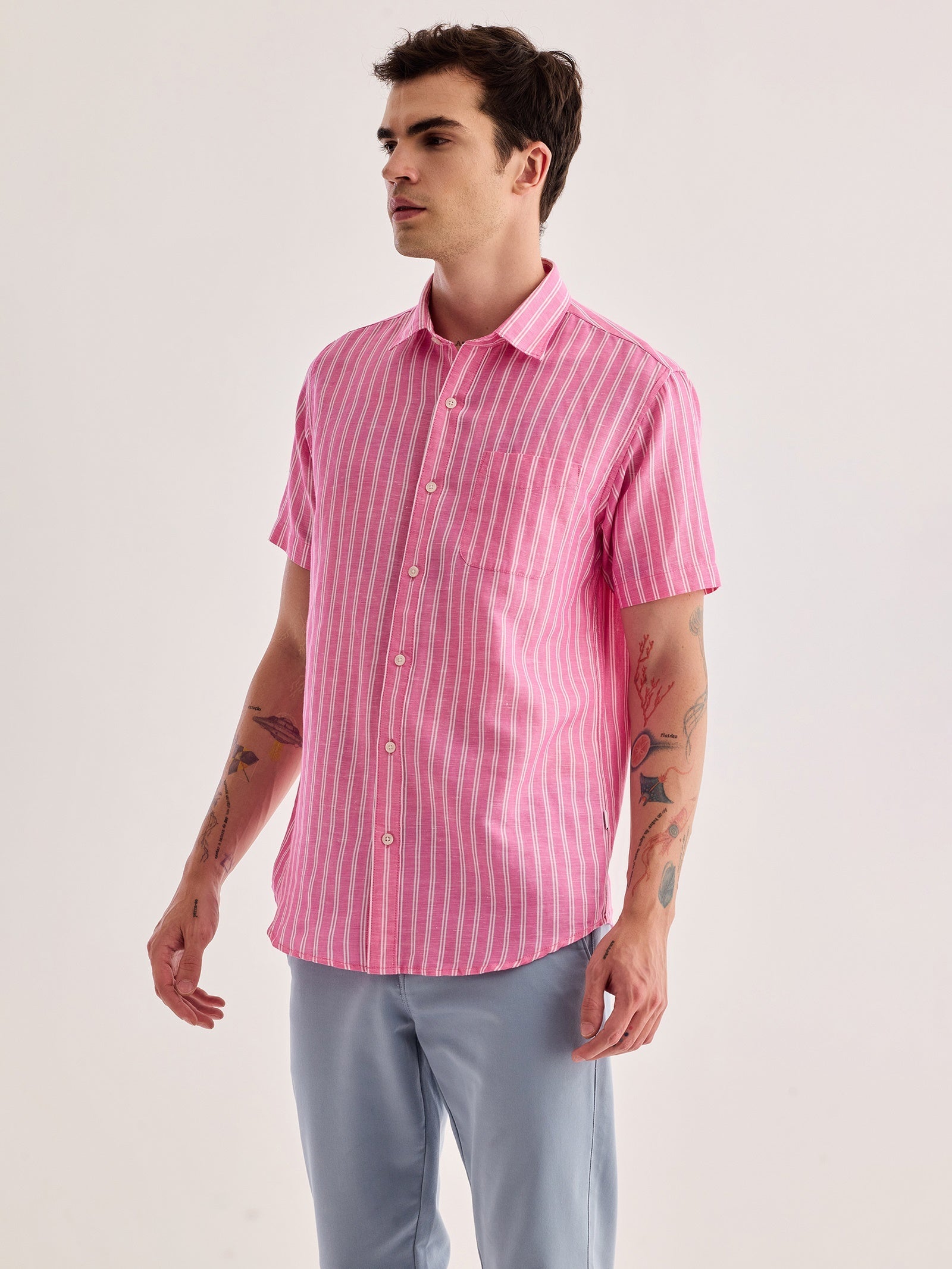 Pink Striped Linen Shirt