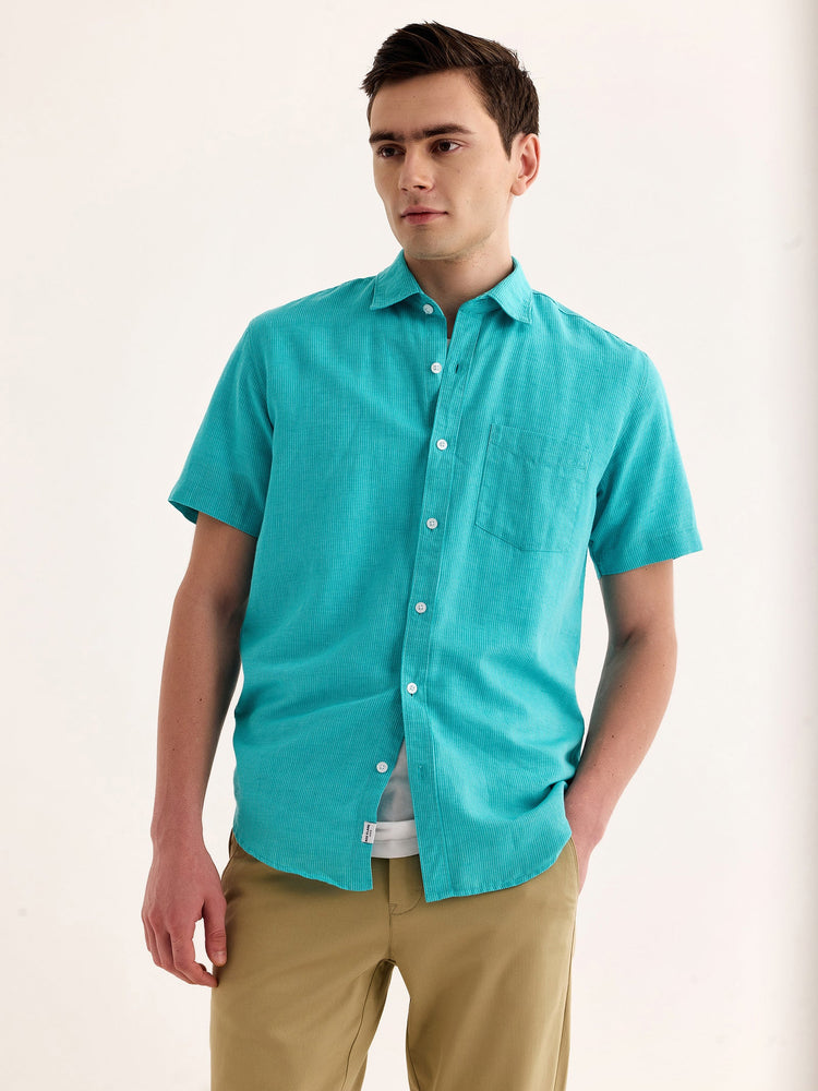Green Striped Linen Shirt