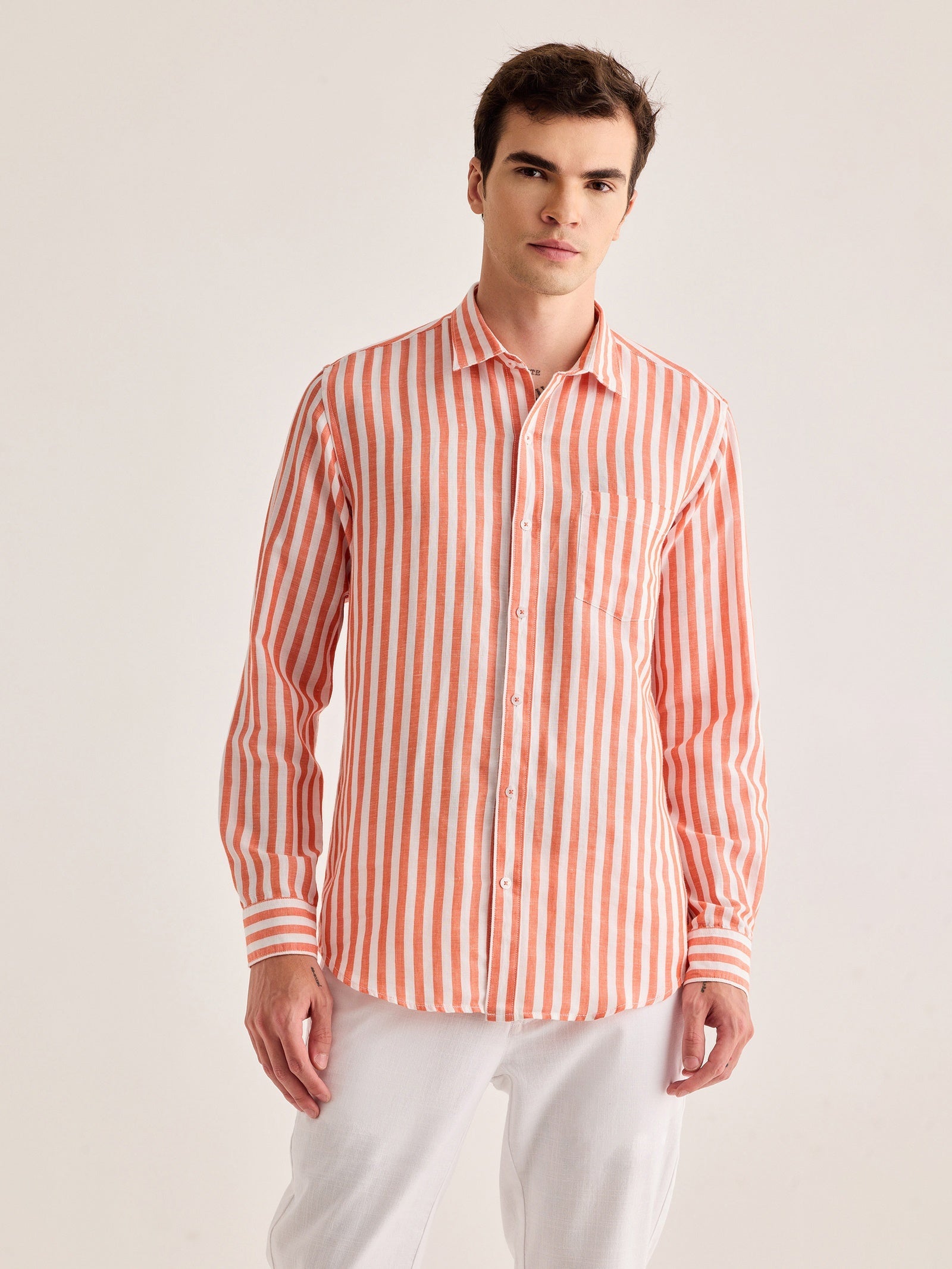 Red Striped Linen Shirt