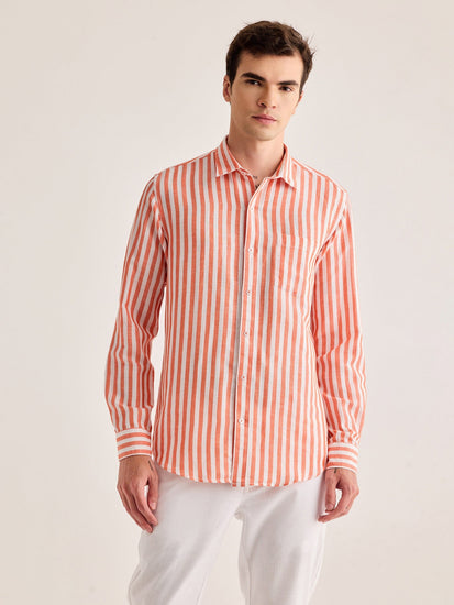 Red Striped Linen Shirt