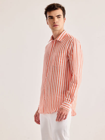 Red Striped Linen Shirt