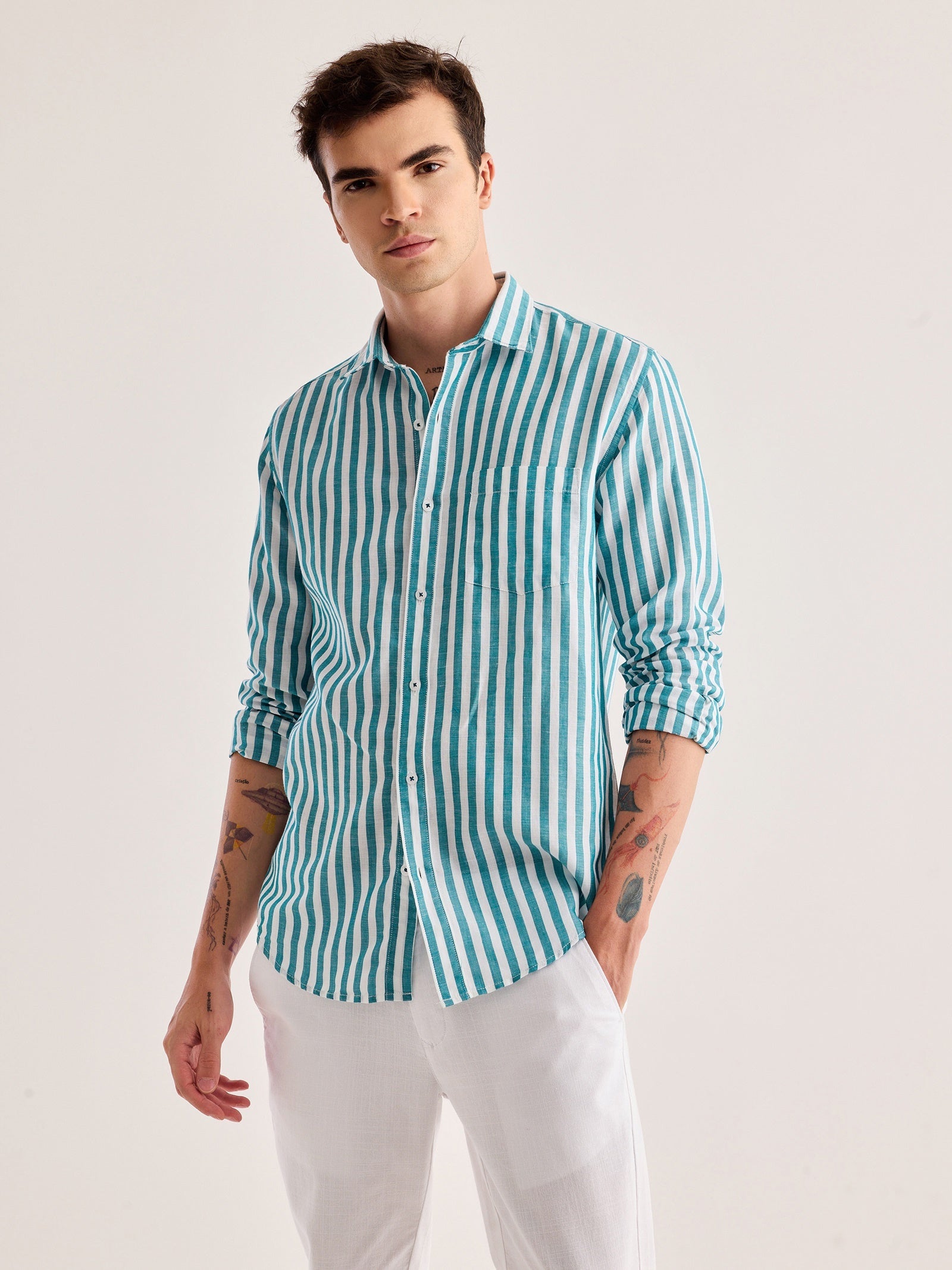 Green Striped Linen Shirt