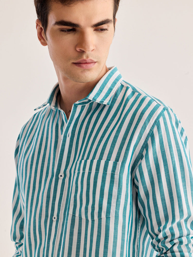 Green Striped Linen Shirt