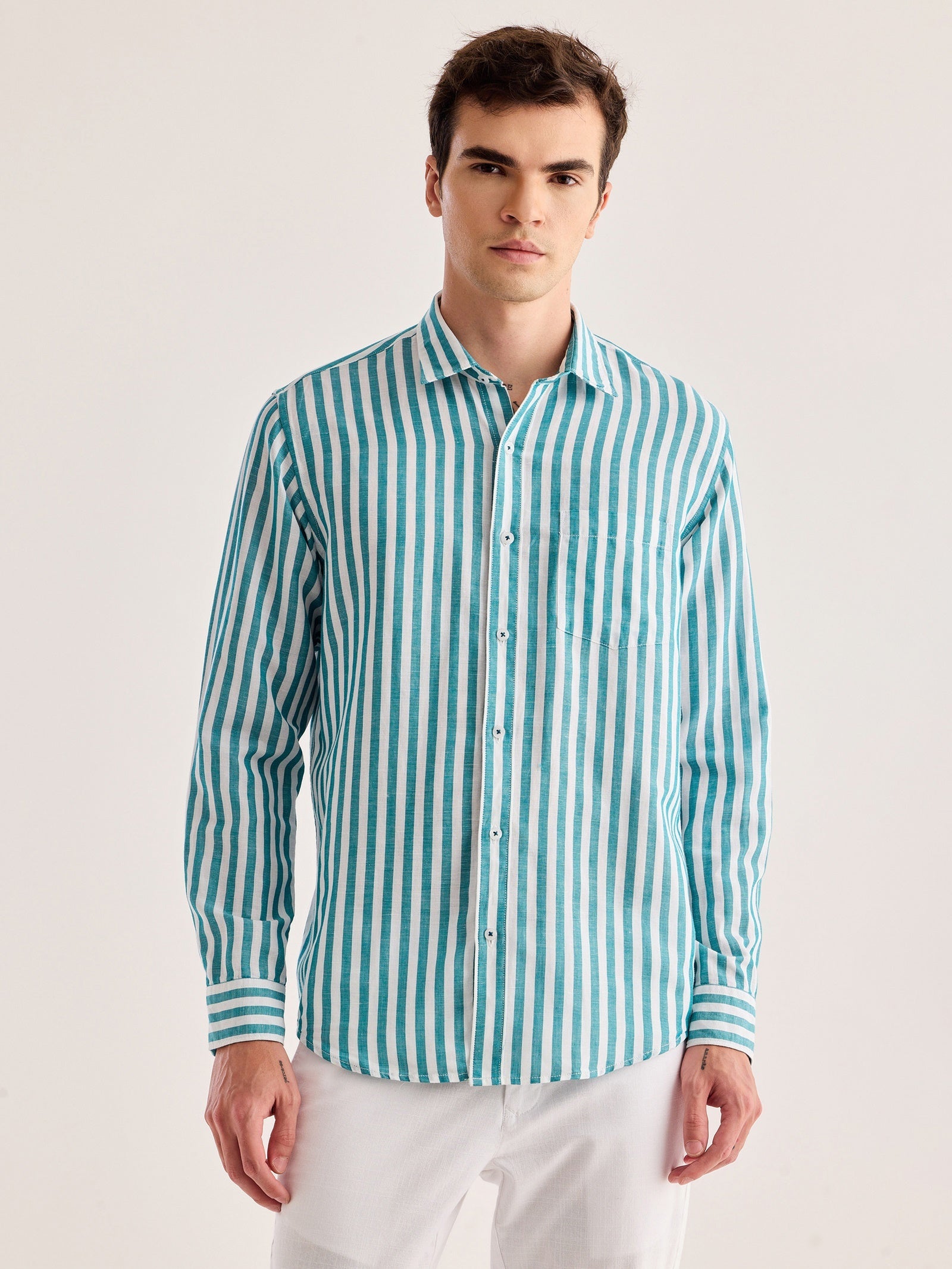 Green Striped Linen Shirt