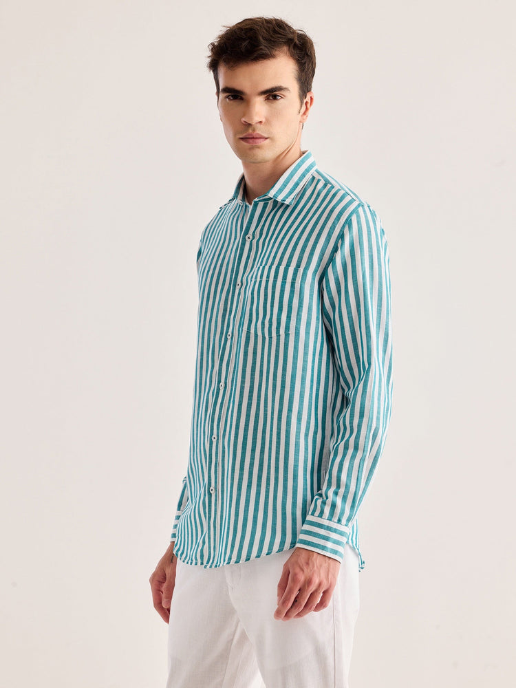 Green Striped Linen Shirt