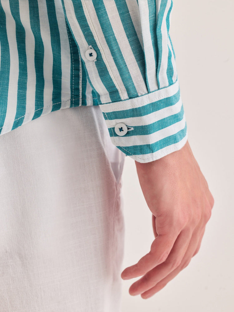 Green Striped Linen Shirt